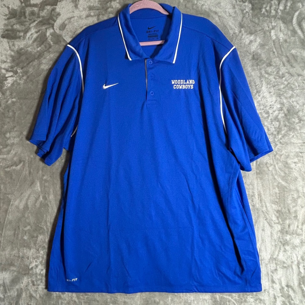 Nike Dri-FIT Woodland Cowboys Polo Shirt Mens 3XL Blue Short Sleeve Embroidered